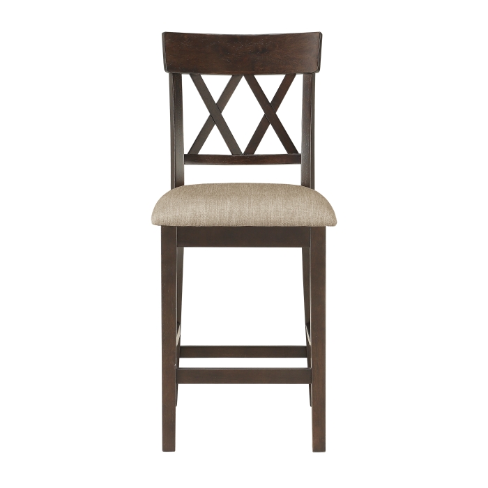 Balin Dark Brown Double Cross Back Counter Height Chair Set Of 2 By Homelegance | Mobilia Cleopatra 3 Balin Dark Brown Double Cross back Counter Height Chair Set Of 2 By Homelegance - Image 1