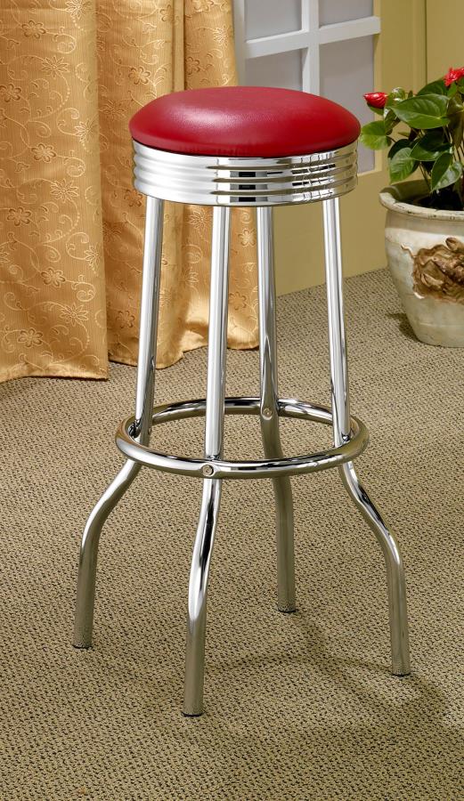 Theodore Upholstered Top Bar Stools Red And Chrome (Set Of 2) 2299R By Coaster Furniture | Mobilia Cleopatra 3 Theodore Upholstered Top Bar Stools Red and Chrome (Set of 2) 2299R By Coaster Furniture - Image 1