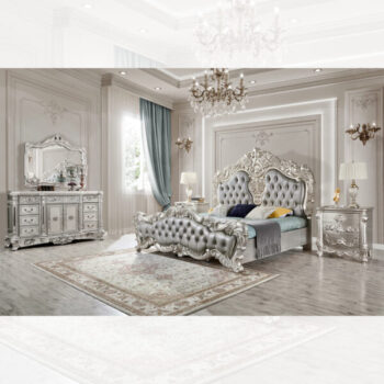 Silver Grey 5 PCs Eastern King Bedroom Set HD-5800GR By Homey Design | Egyptian handmade furniture - Royal villa furniture - Dubai style furniture - Turkish classic furniture - Baroque luxury furniture - Victorian Furniture - Custom Made Furniture - Luxury Furniture