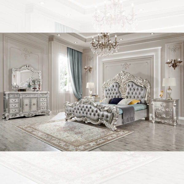 Silver Grey 5 Pcs Eastern King Bedroom Set Hd-5800Gr By Homey Design | Mobilia Cleopatra 3 Silver Grey 5 PCs Eastern King Bedroom Set HD-5800GR By Homey Design - Image 1
