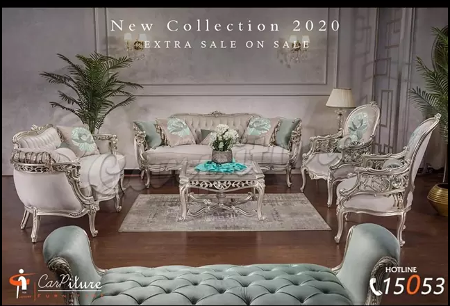 Handmade 4Pcs Silver Champagne Living Room Set | Mobilia Cleopatra 3 Handmade 4Pcs Silver Champagne Living Room Set - Image 1