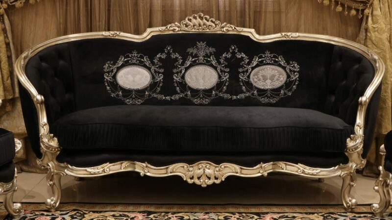 Handmade Silver Black Sofa | Mobilia Cleopatra 3 Handmade Silver Black Sofa - Image 1