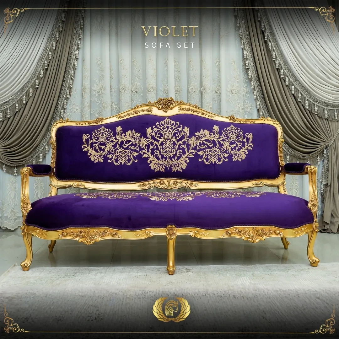 Handmade Gold Violet Sofa | Mobilia Cleopatra 3 violet sofa set (21)