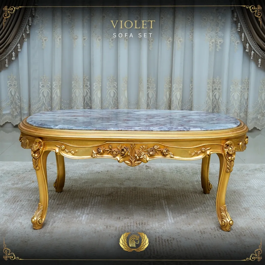 Handmade Gold Violet Coffee Table | Mobilia Cleopatra 3 violet sofa set (10)
