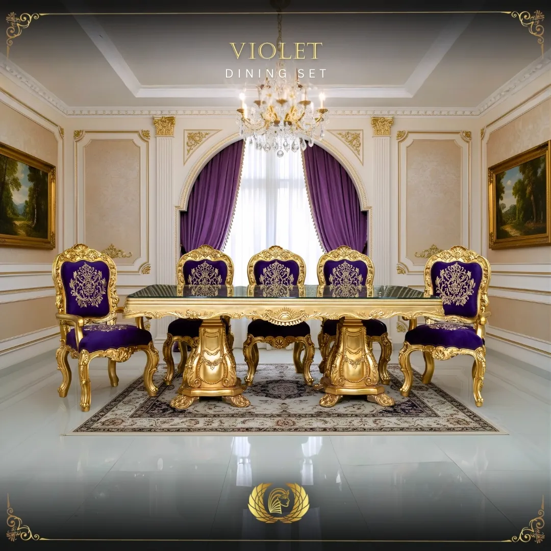 9Pcs Handmade Gold Violet Dining Set | Mobilia Cleopatra 3 violet dining set (2)