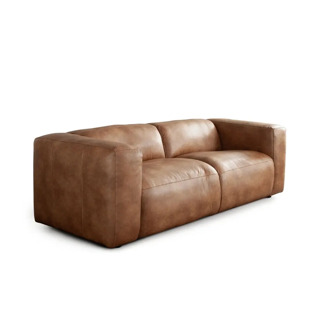 Hyde Saddle Brown Leather Sofa By Diamond Sofa | Mobilia Cleopatra 3 Brown Leather Sofa