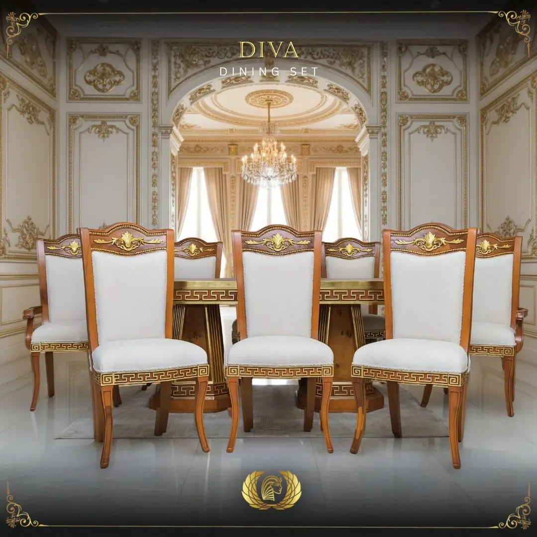 9Pcs Handmade Brown Gold Diva Dining Set | Mobilia Cleopatra 3 9PCS Handmade Brown Gold Diva Dining Set - Image 1