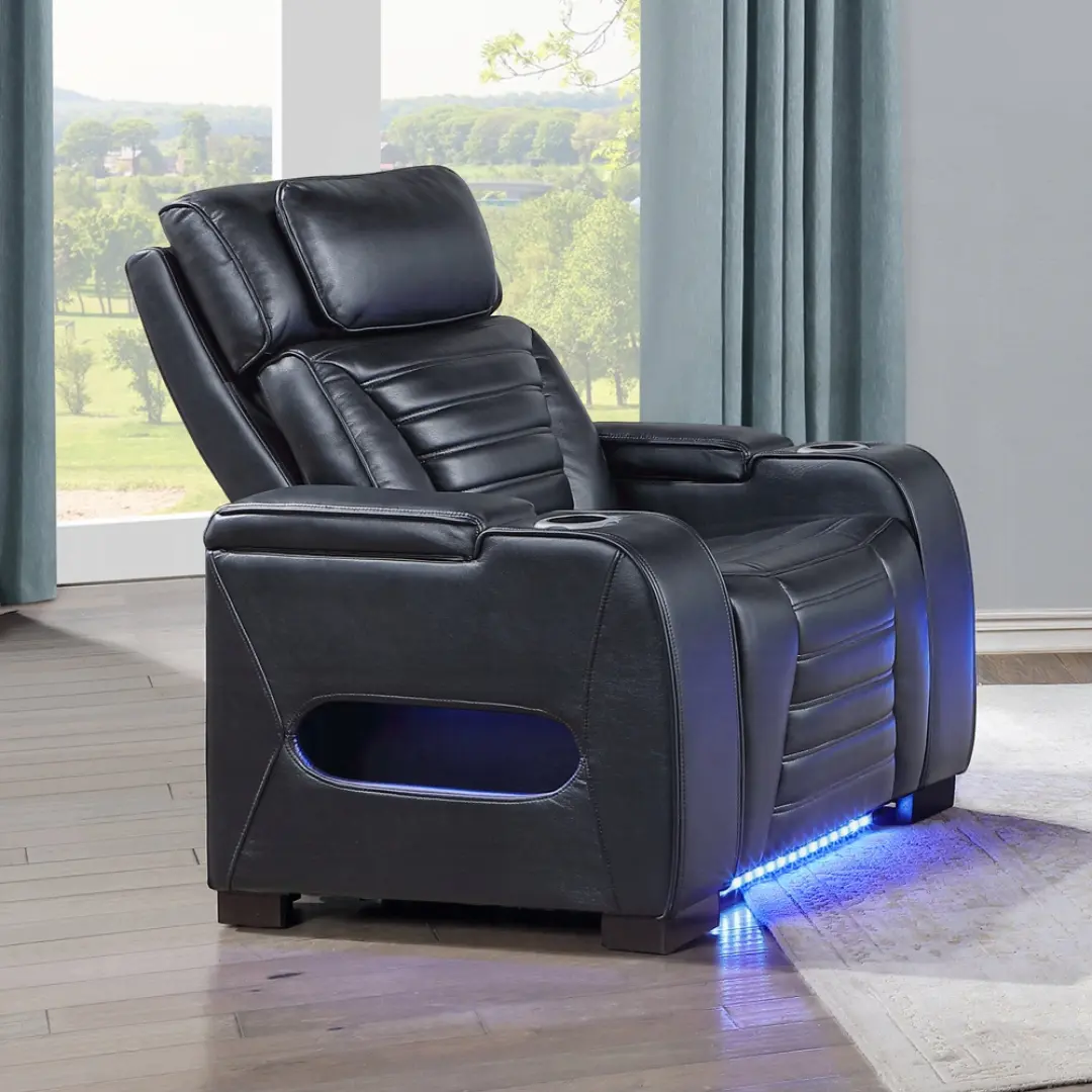 Ephron Black Leather Power Recliner Chair By Acme | Mobilia Cleopatra 3 Black Leather Power Recliner Chair