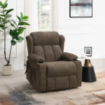 Brown Linen Power Recliner Lift Chair & Cup Holder