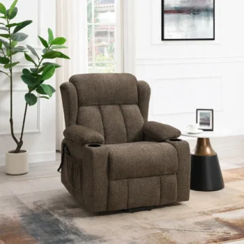 Brown Linen Power Recliner Lift Chair & Cup Holder
