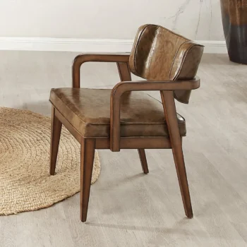 Brown Leather Dining Armchair Set of 2