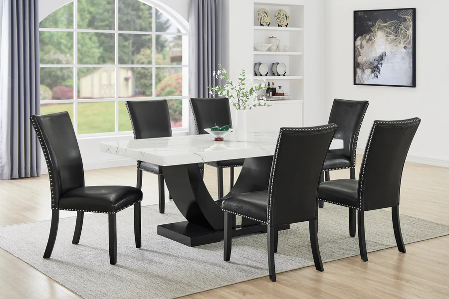 Black Leather Dining Chair By Mcferran | Mobilia Cleopatra 3 Black Leather Dining Chair