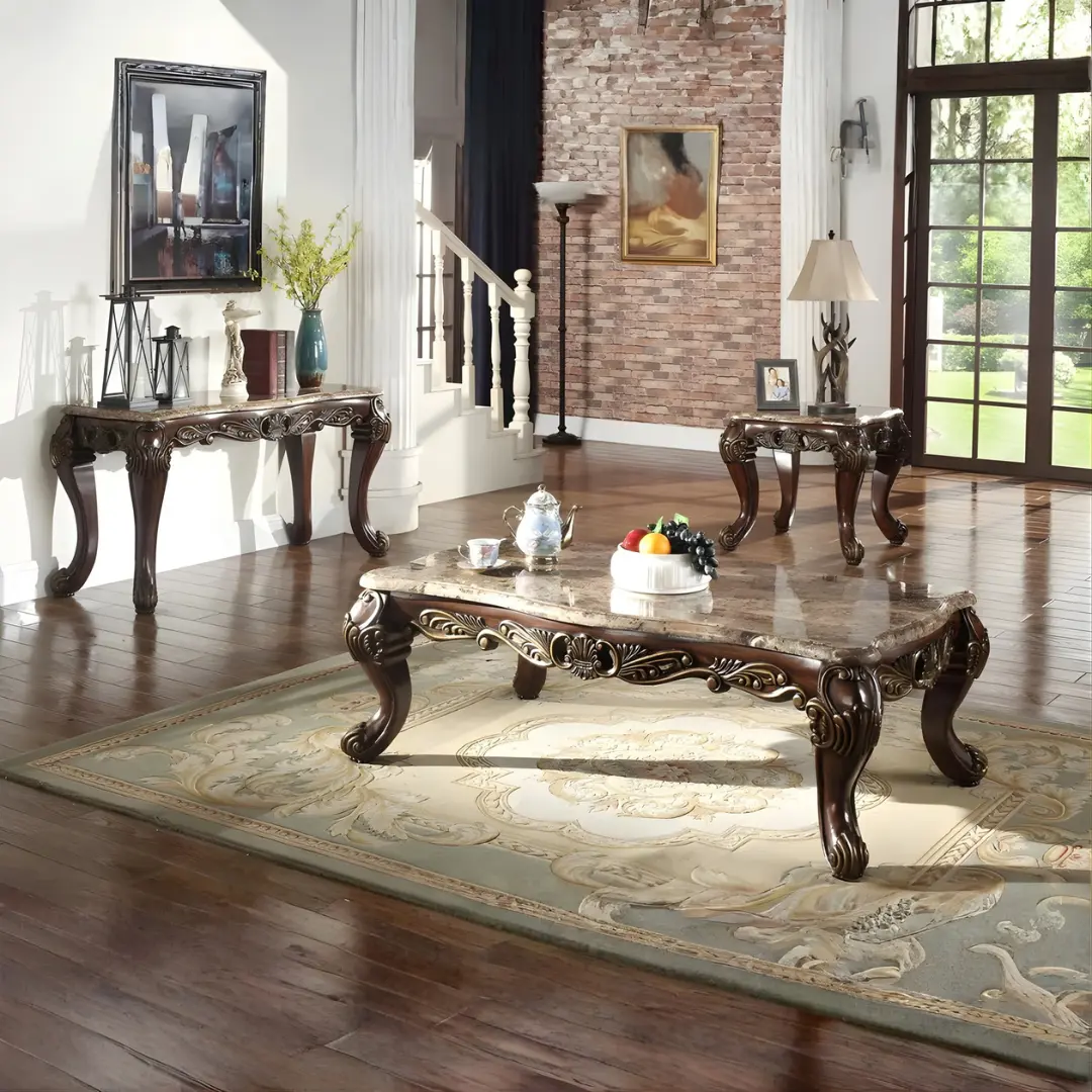 Classic Marble Top Sofa Table By Mcferran | Mobilia Cleopatra 3 Marble Top Sofa Table