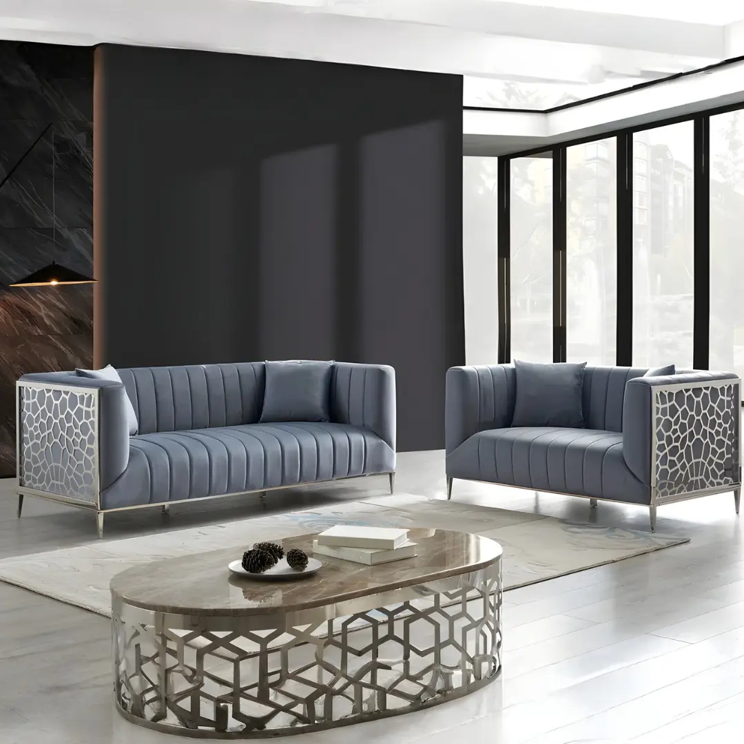 Contemporary Sofa Set Velvet 2 Piece By Mcferran | Mobilia Cleopatra 3 Contemporary Sofas for Living Room