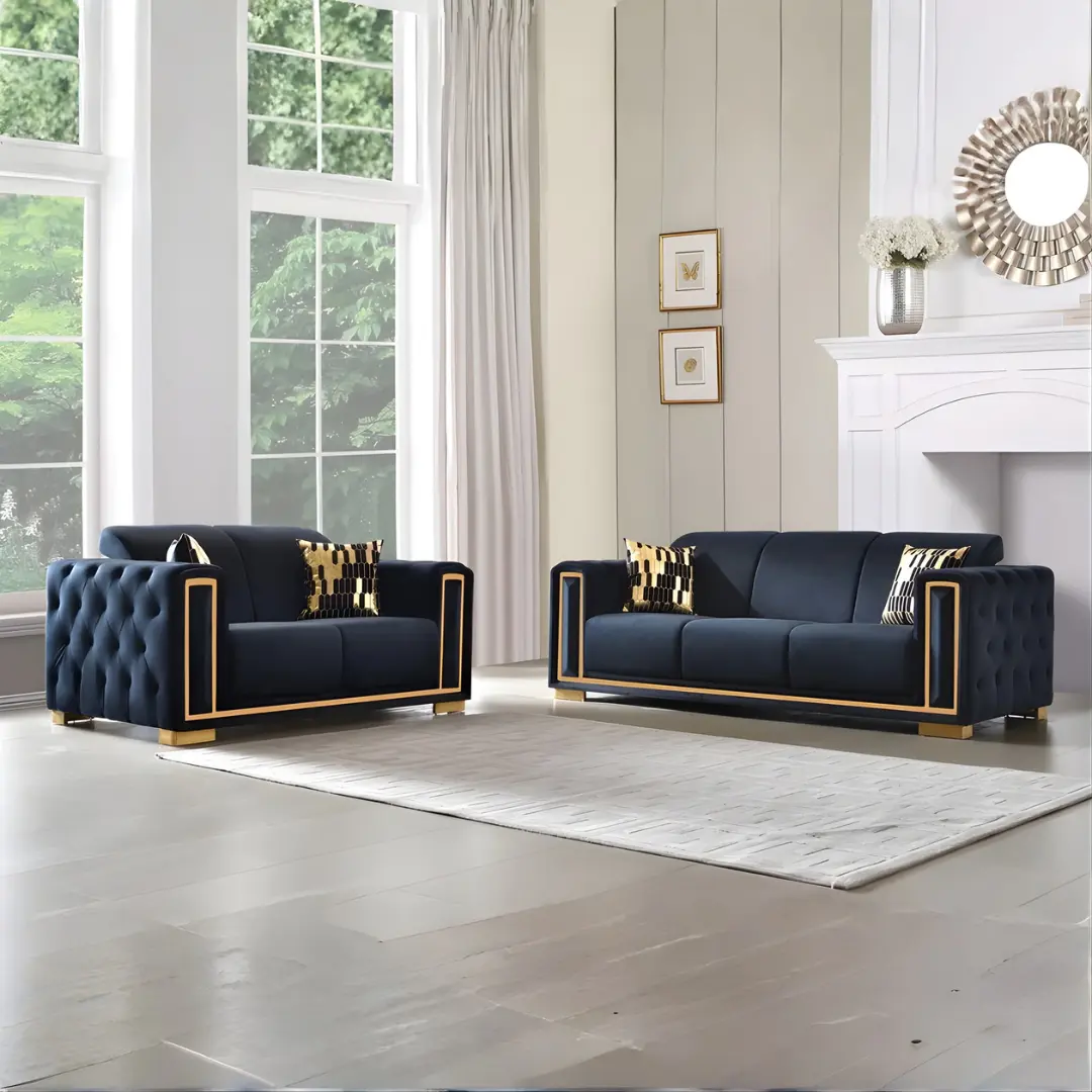 Black Velvet Modern Sofa Set By Mcferran | Mobilia Cleopatra 3 Modern Sofa Set