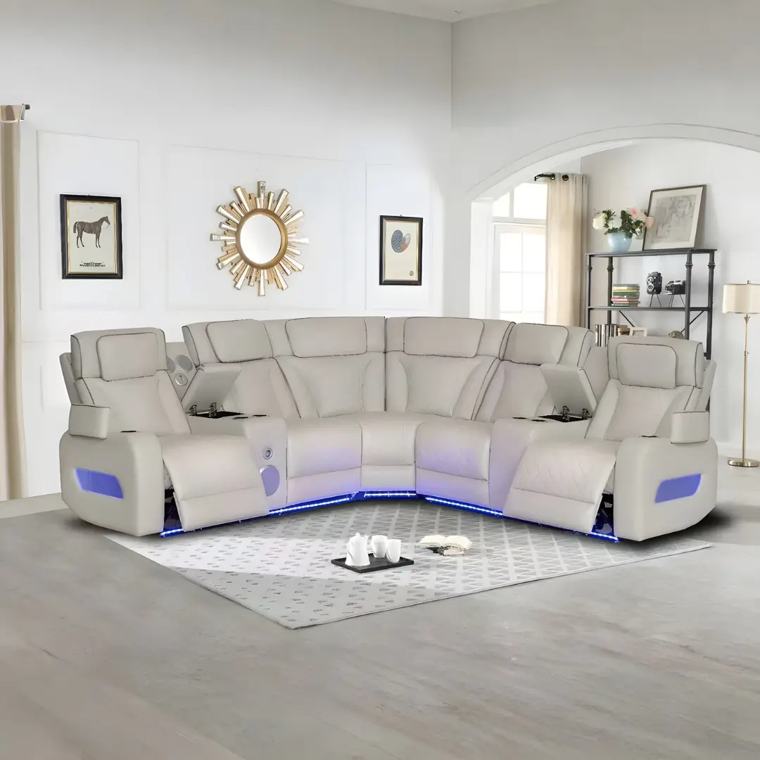 Leather Corner Wedge Sectional Sofa By Mcferran | Mobilia Cleopatra 3 Sectional Sofa With Recliners