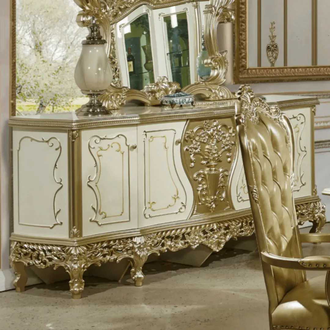 White And Gold Dresser/Buffet Hd-1812 By Homey Design | Mobilia Cleopatra 3 White And Gold Dresser/Buffet HD-1812 By Homey Design - Image 1