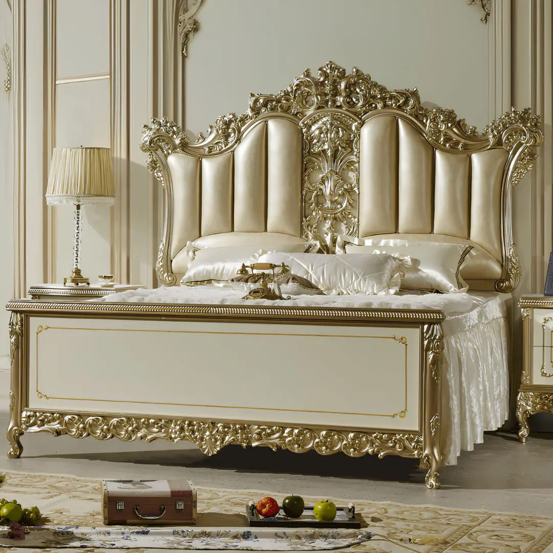 White And Gold Victorian Luxury Royal Bed Hd-1812 By Homey Design | Mobilia Cleopatra 3 White and Gold Victorian Luxury Royal Bed HD-1812 By Homey Design - Image 1