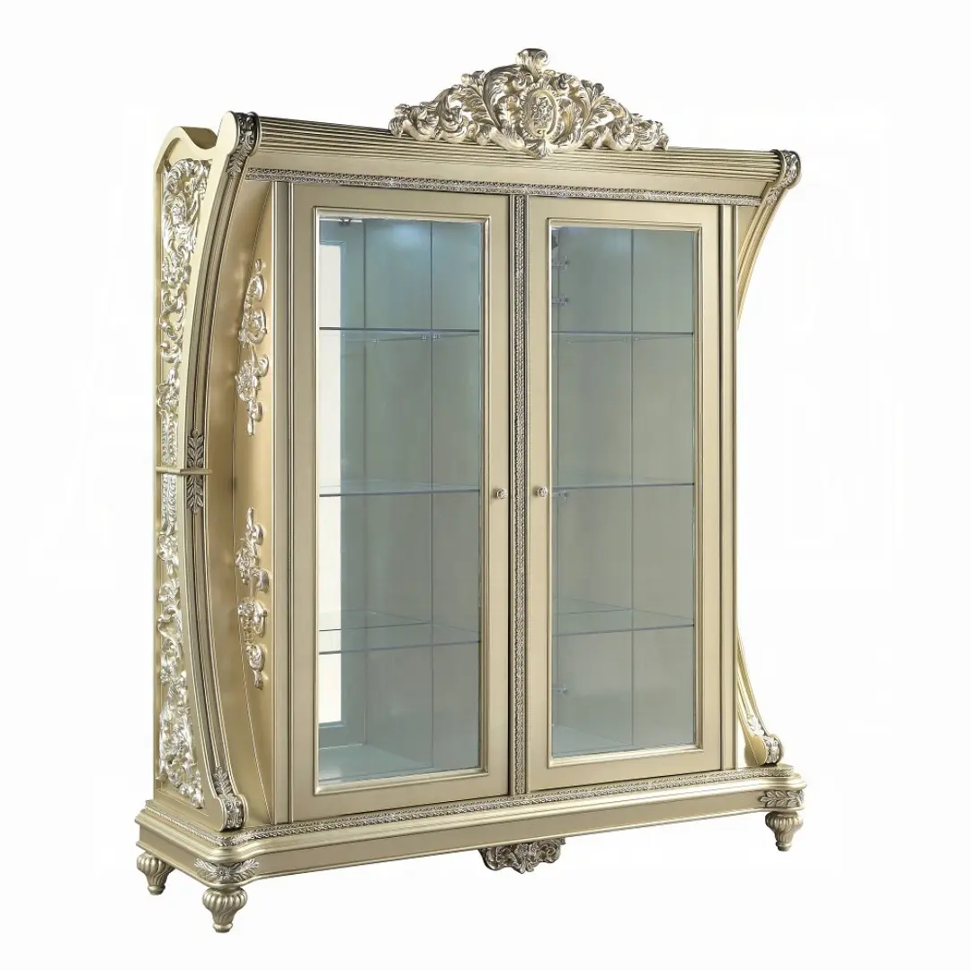 Vatican Champagne Curio Cabinet By Acme | Mobilia Cleopatra 3 Champagne Curio Cabinet