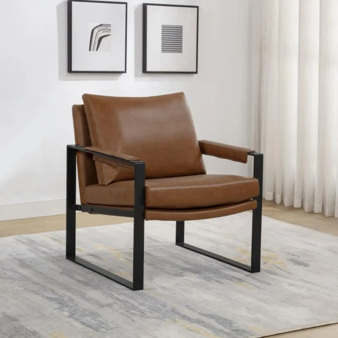 Rosalind Brown Leather Accent Chair By Coaster Furniture | Mobilia Cleopatra 3 Brown Leather Accent Chair