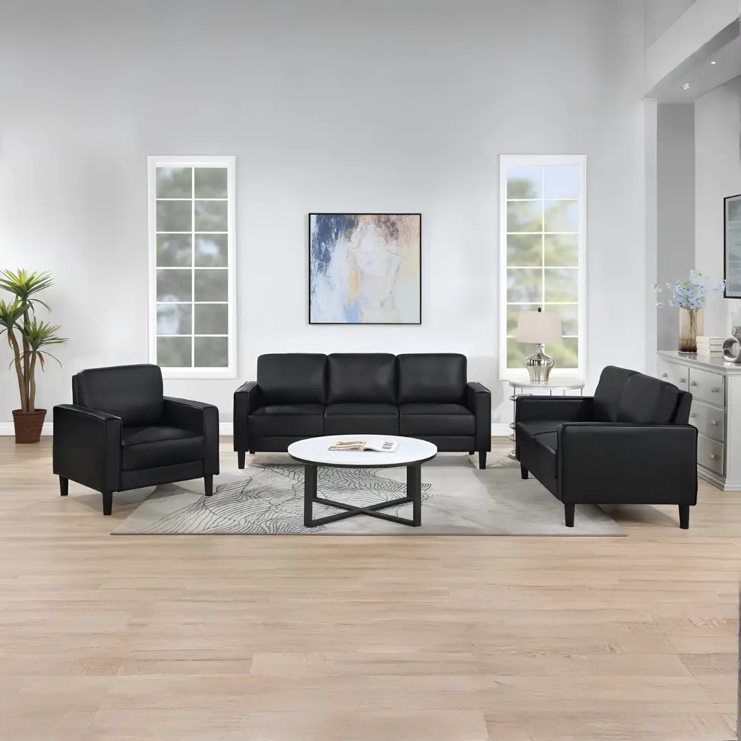 Ruth 3 Piece Upholstered Sofa Set By Coaster Furniture | Mobilia Cleopatra 3 black leather sofa