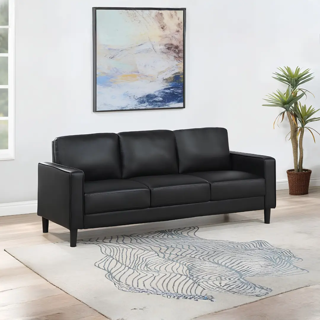 Ruth Upholstered Black Leather Sofa By Coaster Furniture | Mobilia Cleopatra 3 black leather sofa