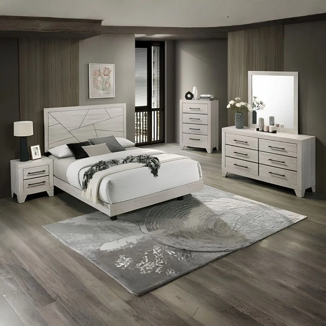 Dubuque 4 Pc Queen Light Grey Bedroom Set By Furniture Of America | Mobilia Cleopatra 3 light grey bedroom set