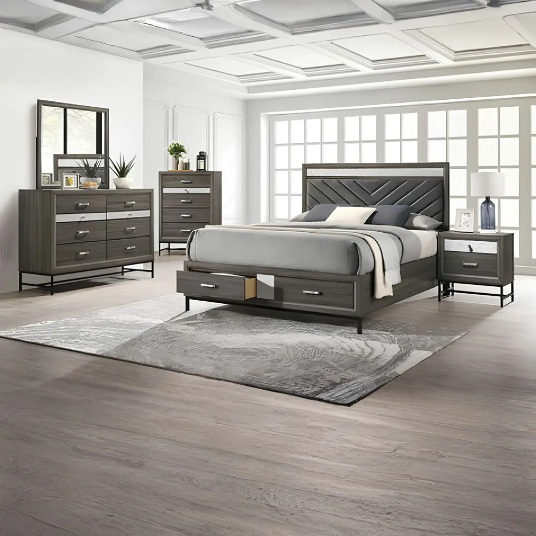 Voleta 4 Pc Queen Grey Bedroom Set By Furniture Of America | Mobilia Cleopatra 3 grey bedroom set