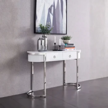 High Gloss Lacquer 131 Hallway Console Table White/Silver