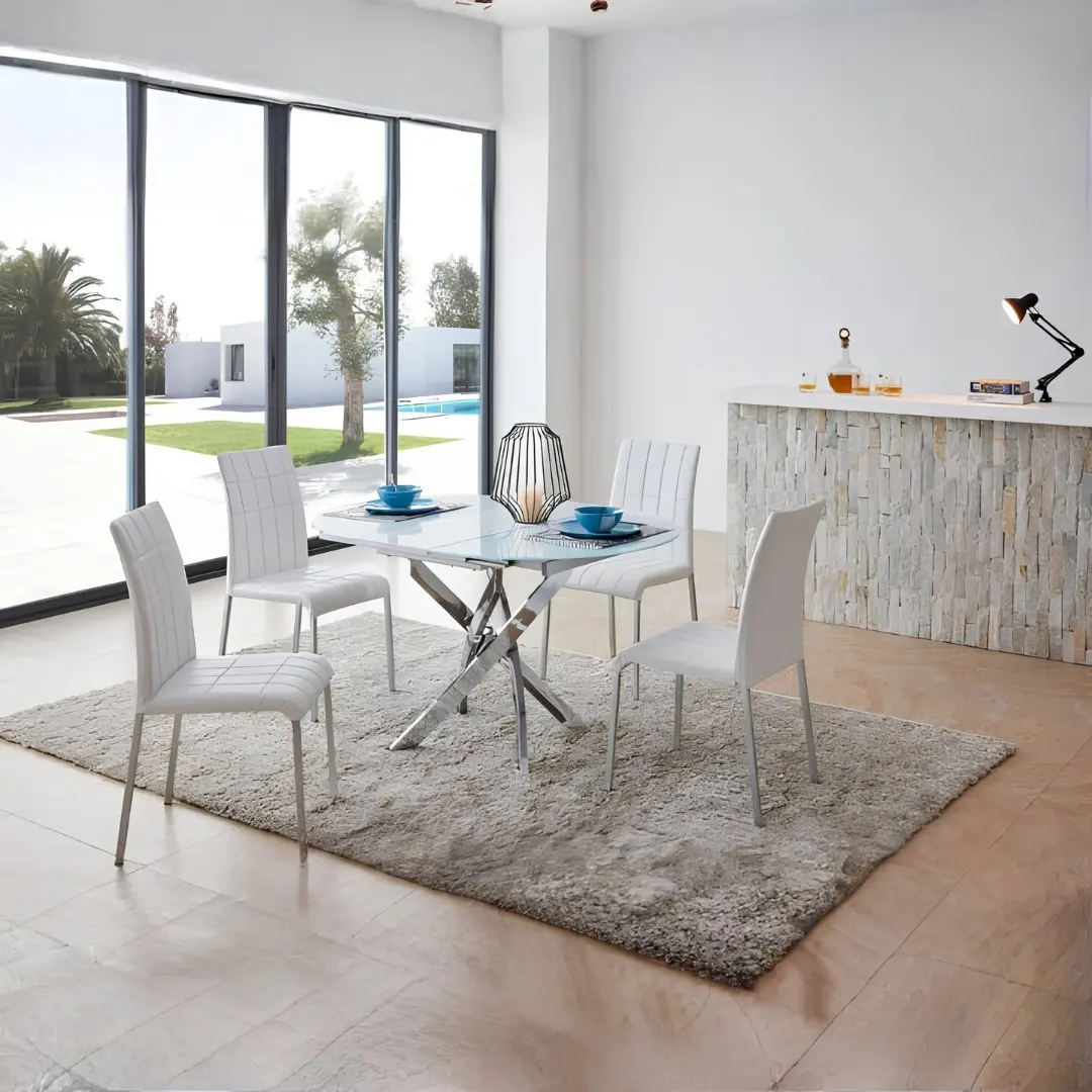 Shiny 2303 Table And 3450 Chairs By Esf Furniture | Mobilia Cleopatra 3 Shiny 2303 Table and 3450 Chairs