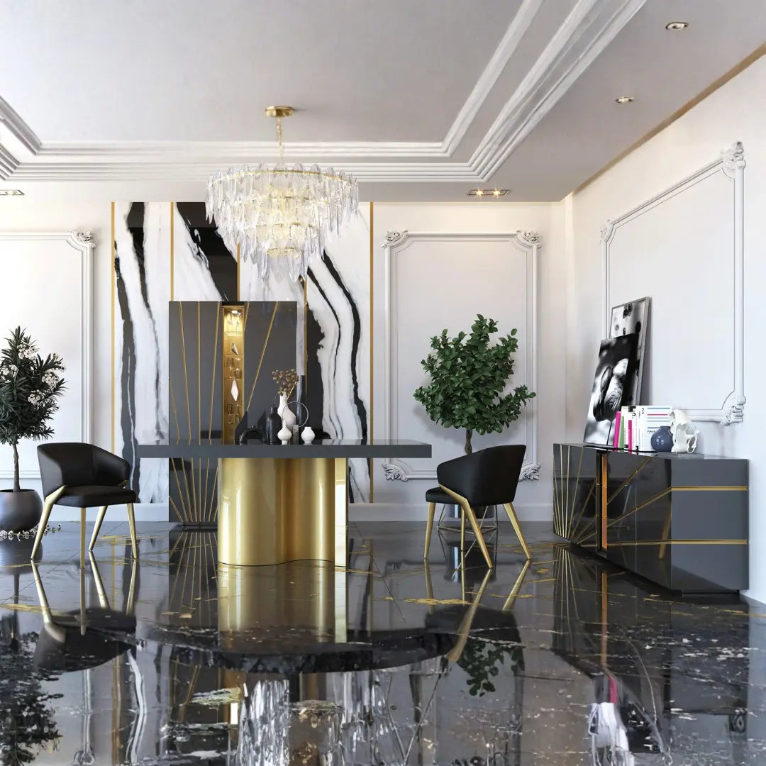 Shiny Oro Black Dining Room Set By Esf Furniture | Mobilia Cleopatra 3 Shiny Oro Black Dining Room Set