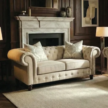 Beige Tufted Loveseat
