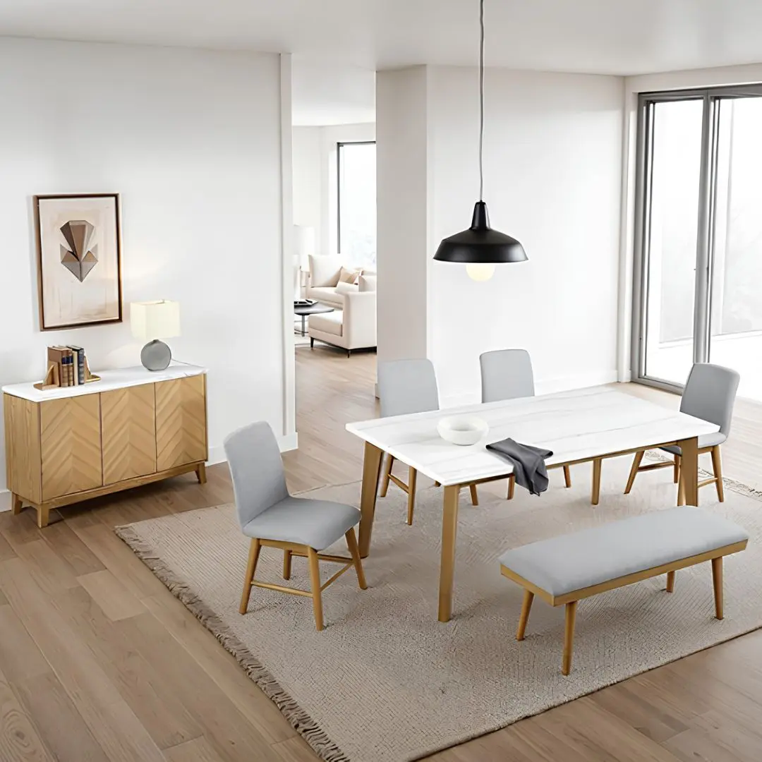 Mandier 6 Pc Marble Dining Table Set & Bench By Furniture Of America | Mobilia Cleopatra 3 Mandier 6 Pc Marble Dining Table Set & Bench by Furniture of America - Image 1