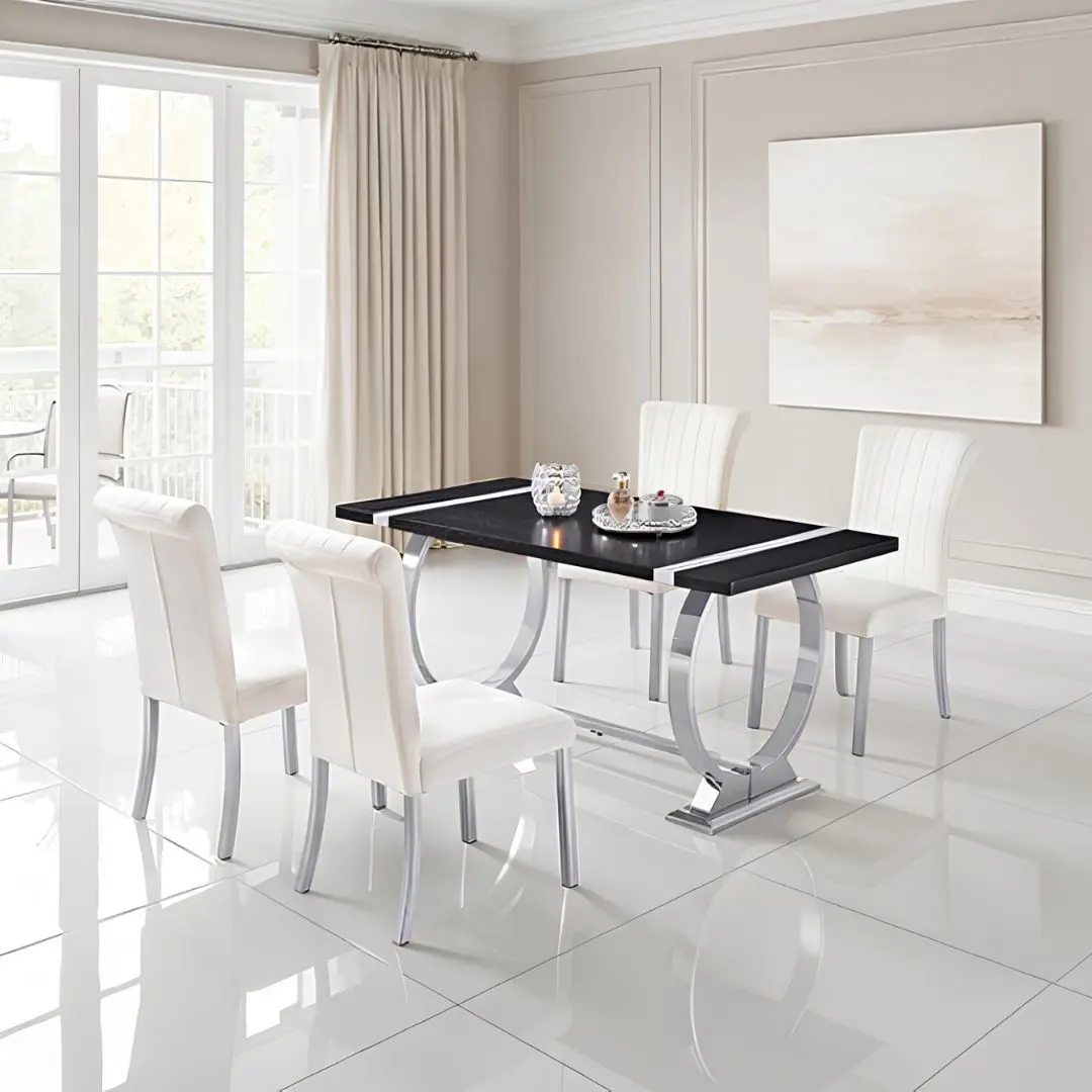 Horley 5 Pc Silver Dining Table Set By Furniture Of America | Mobilia Cleopatra 3 Horley 5 Pc Silver Dining Table Set by Furniture of America - Image 1
