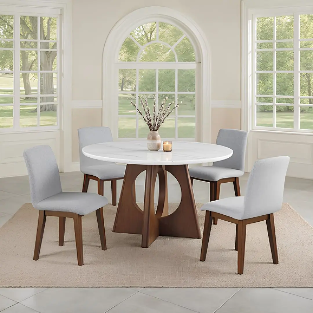 Ostbirk 5 Pc Modern Walnut Dining Set By Furniture Of America | Mobilia Cleopatra 3 Ostbirk 5 Pc Modern Walnut Dining Set by Furniture of America - Image 1