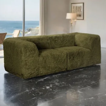 Olive Green Contemporary Faux Fur Loveseat