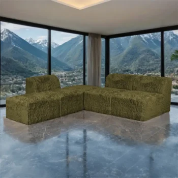 Olive Green Contemporary Fur L Sectional Sofa Compressed Foam