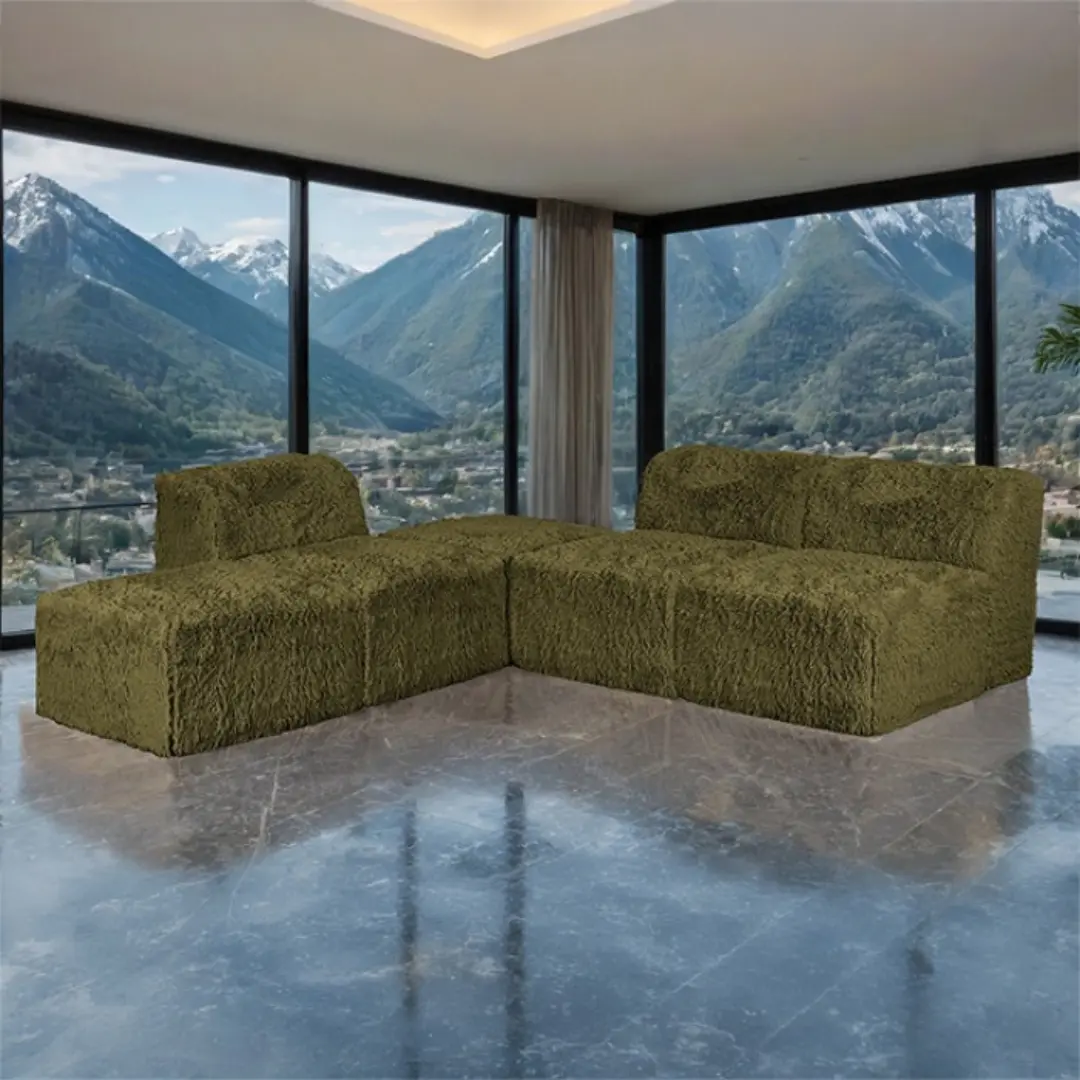 Nappi Contemporary Fur L Sectional Sofa Compressed Foam By Furniture Of America | Mobilia Cleopatra 3 Olive Green Contemporary Fur L Sectional Sofa Compressed Foam