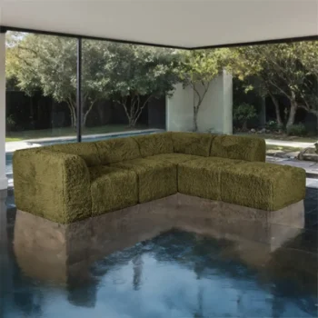 Olive Green Faux Fur Sectional Couch