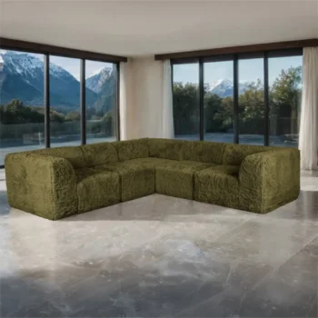Olive Green Contemporary L Sectional Sofa Compressed Foam