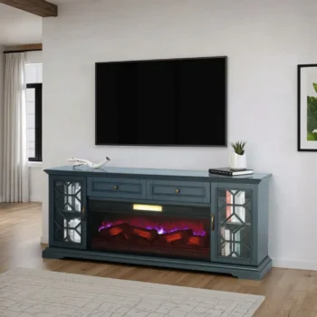 Blue 74'' TV Console with Electric Fireplace