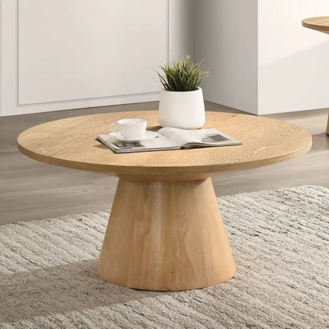 Halewood 36″ Round Cocktail Side Table By Furniture Of America | Mobilia Cleopatra 3 Oak 36" Round Cocktail Side Table