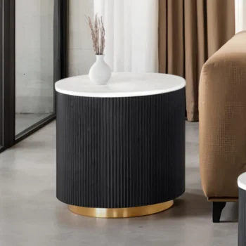 Black Round Marble End Table