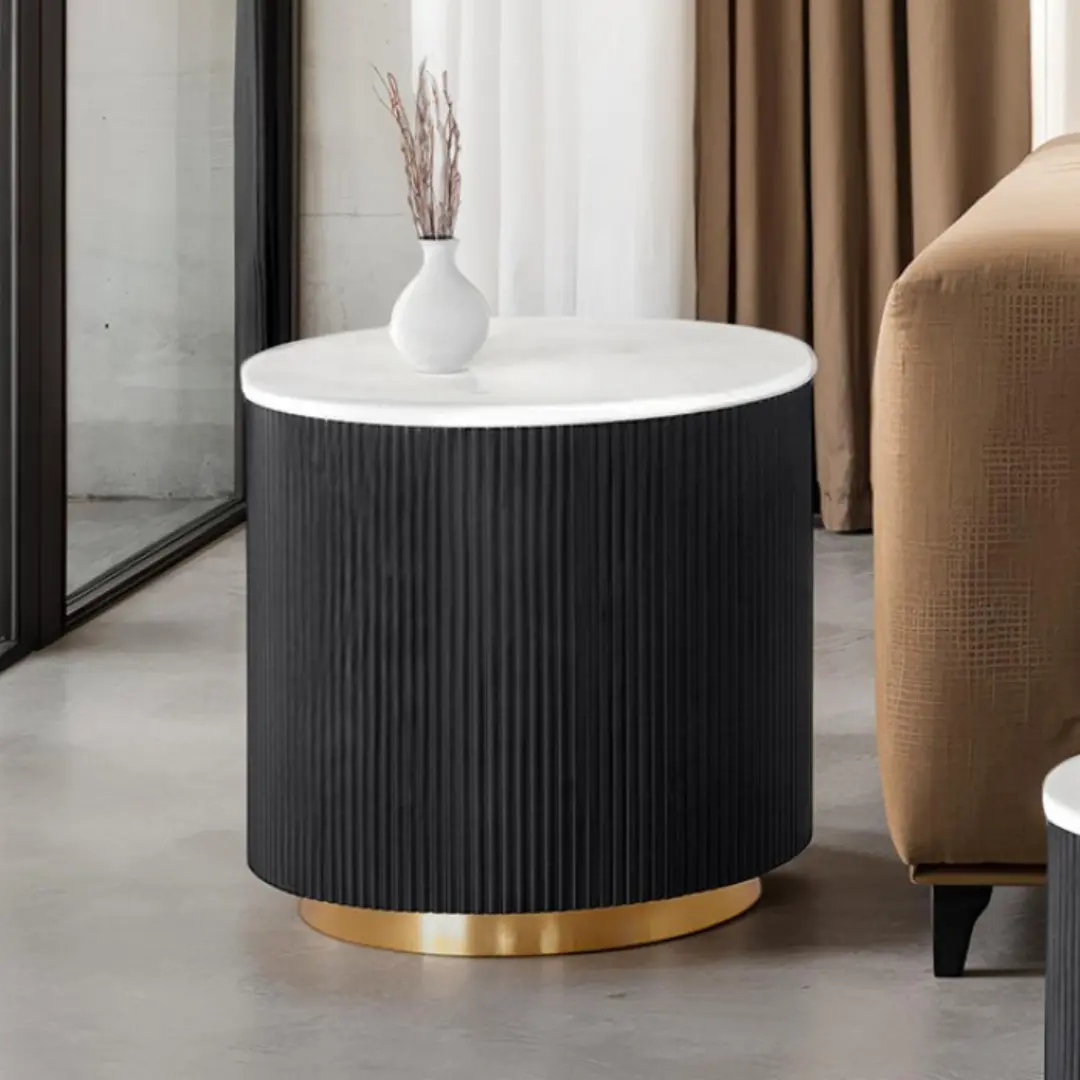 Virden Round Marble End Table By Furniture Of America | Mobilia Cleopatra 3 Black Round Marble End Table