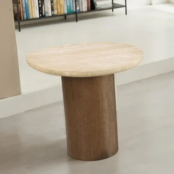 Contemporary Travertine End Table