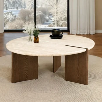 Round Travertine Coffee Table