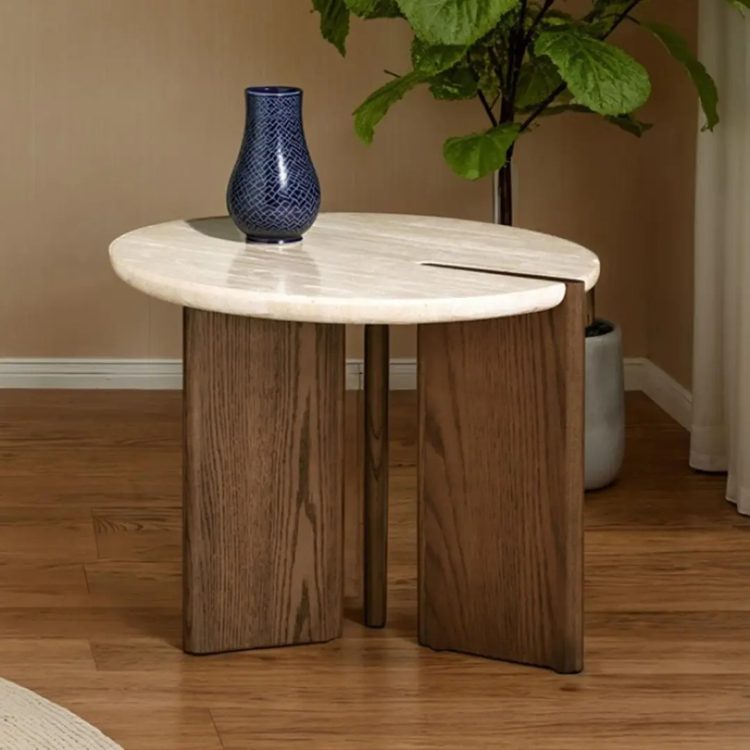 Olney Round Travertine End Table By Furniture Of America | Mobilia Cleopatra 3 Round Travertine End Table