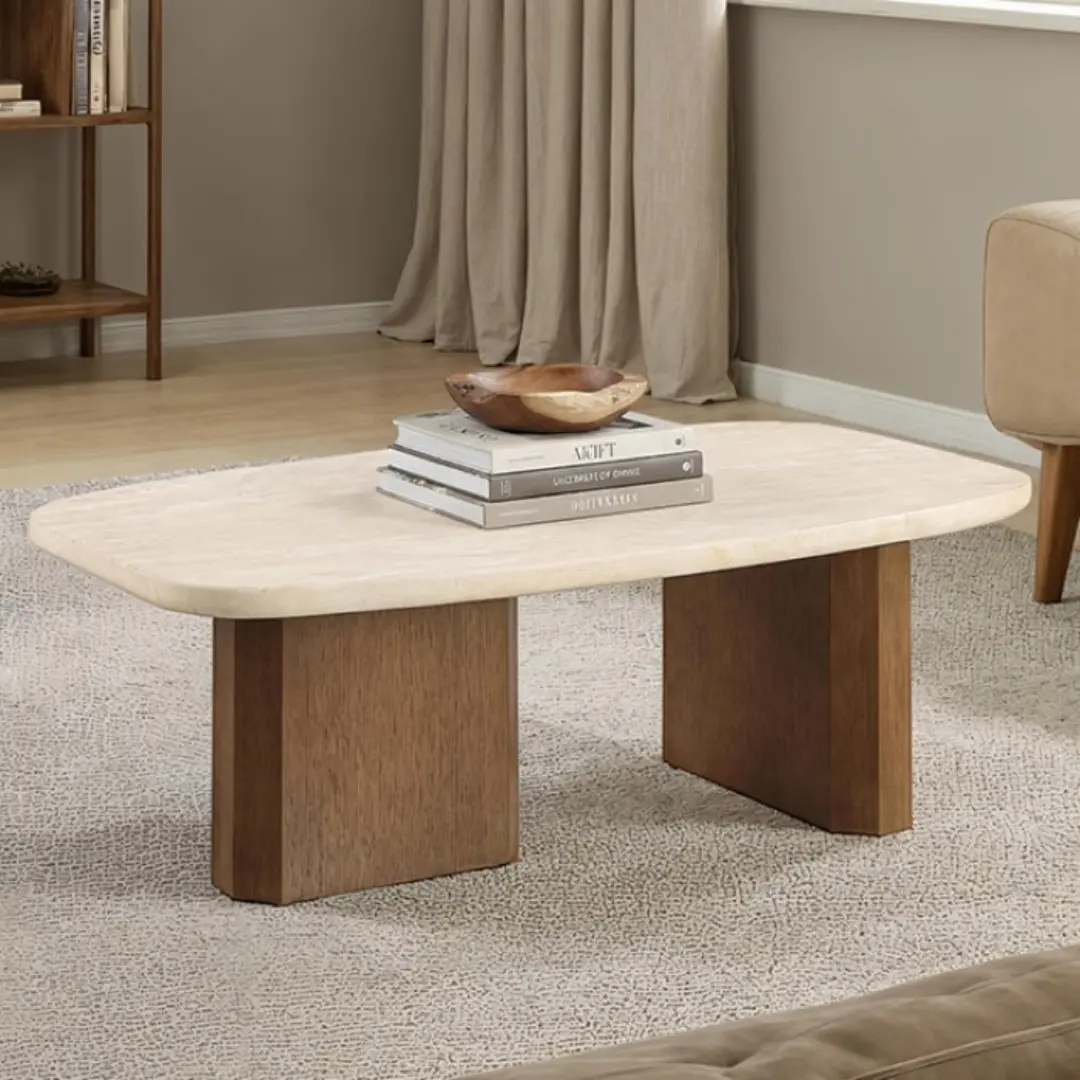 Florian Travertine Top Coffee Table By Furniture Of America | Mobilia Cleopatra 3 Travertine Top Coffee Table