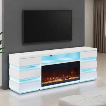 White TV Console with Fireplace