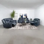 Sloane Upholstered Padded Arm Reclining Sofa Set Blue
